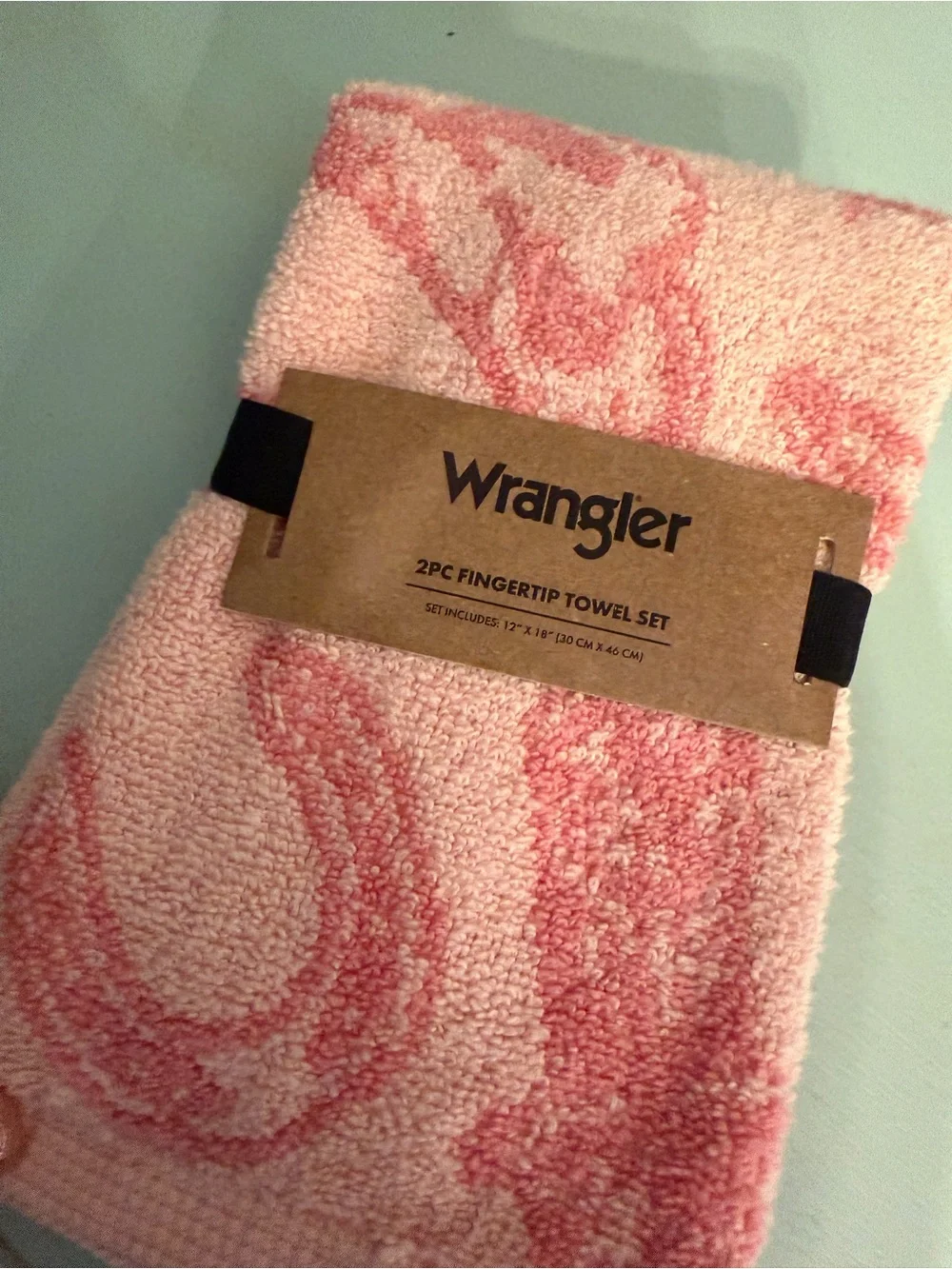 Wrangler Pink and Light Pink Western Pattern Fingertip Towels - 2pc